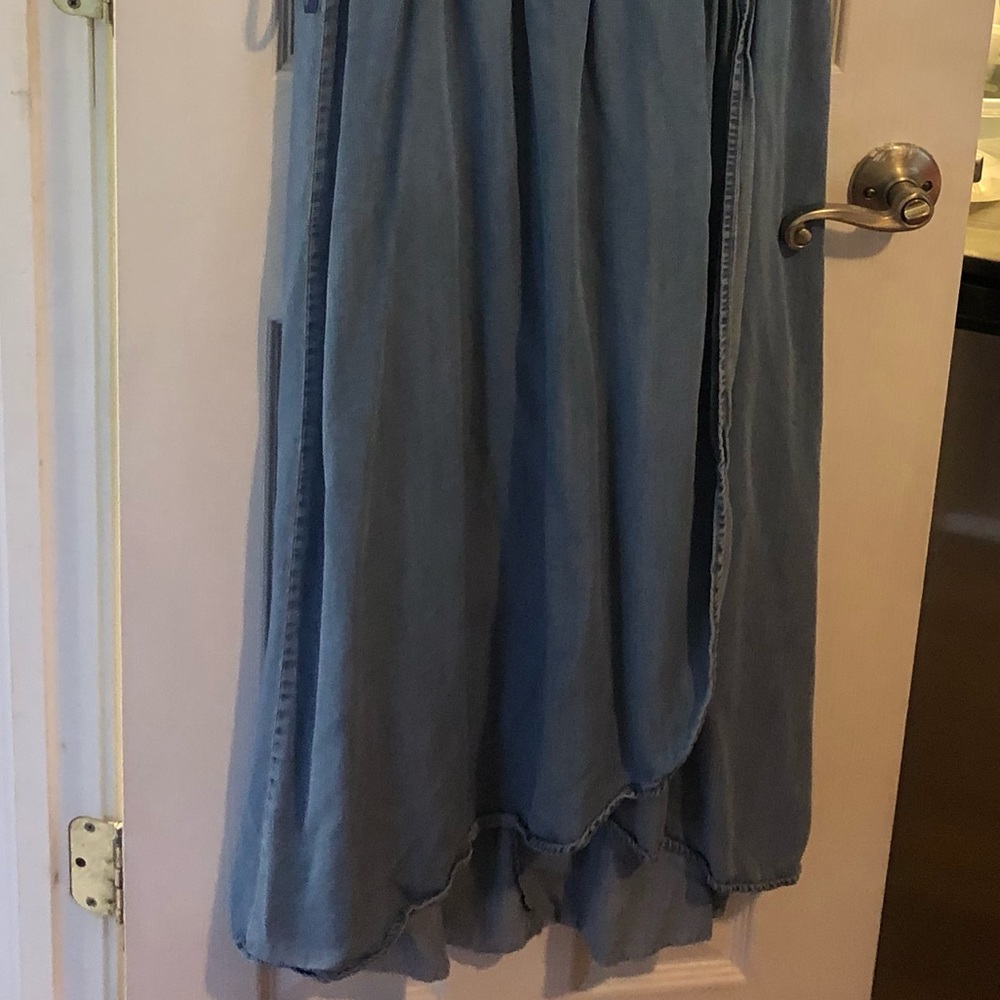 Jean Wrap Dress with Floral Embroidery